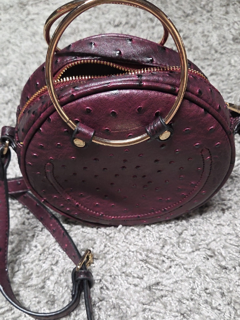 Round Plum Crossbody Bag with Gold Ring Handles